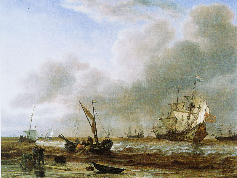 The Frigate 'Amsterdam' at Den Helder, vintage artwork by Simon de Vlieger, 12x8" (A4) Poster