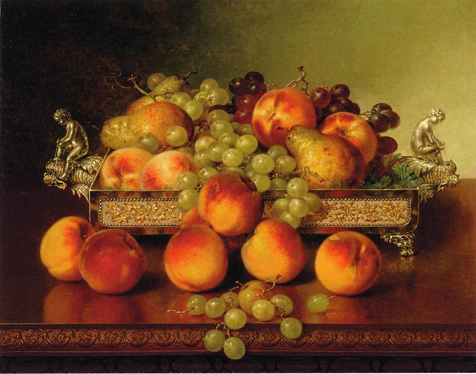 Still Life with Peaches and a Silver Dish, vintage artwork by Robert Spear Dunning, 12x8" (A4) Poster