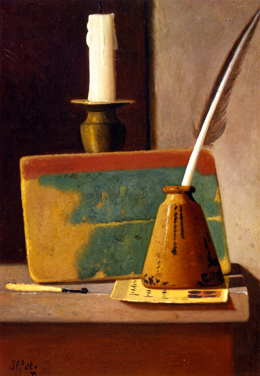 Quill in Inkwell, Book and Candle by John Frederick Peto,A3(16x12")Poster
