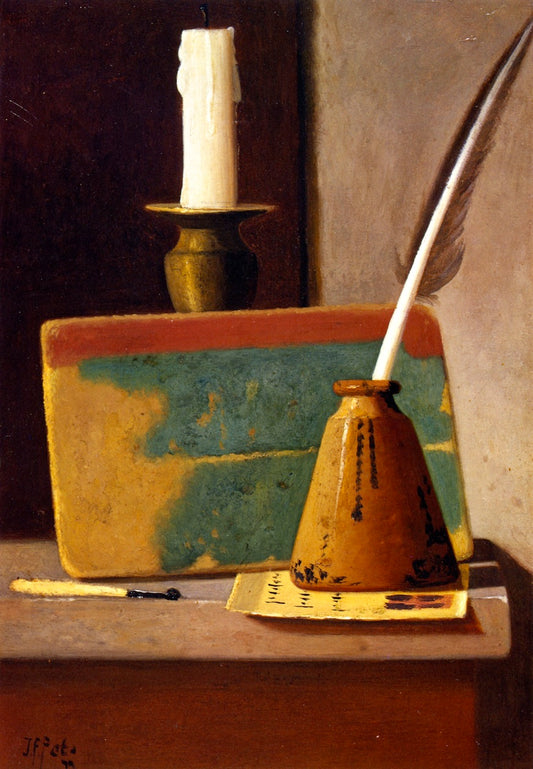 Quill in Inkwell, Book and Candle by John Frederick Peto,A3(16x12")Poster