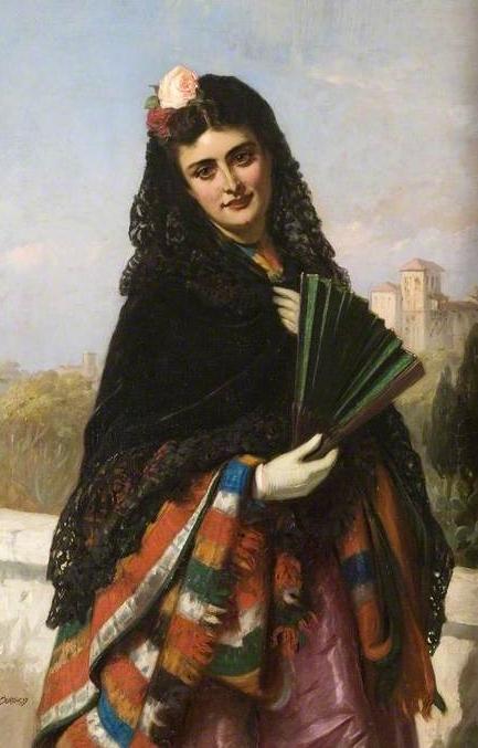 Spanish Lady with a Fan, vintage artwork by John Bagnold Burgess, 12x8" (A4) Poster