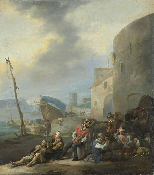 An Italian Harbour Scene, vintage artwork by Johannes Lingelbach, 12x8" (A4) Poster