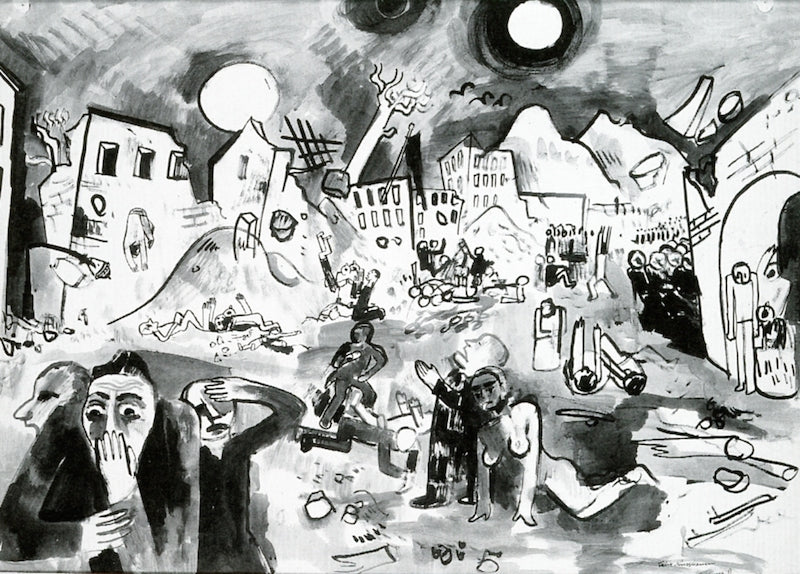 Bombardment I, vintage artwork by Felix Nussbaum, 12x8" (A4) Poster