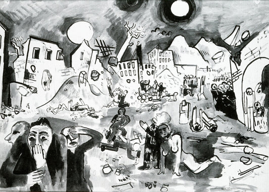 Bombardment I, vintage artwork by Felix Nussbaum, 12x8" (A4) Poster