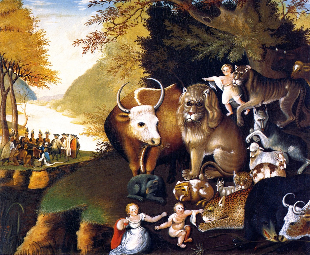 Peaceable Kingdom, vintage artwork by Edward Hicks, 12x8" (A4) Poster