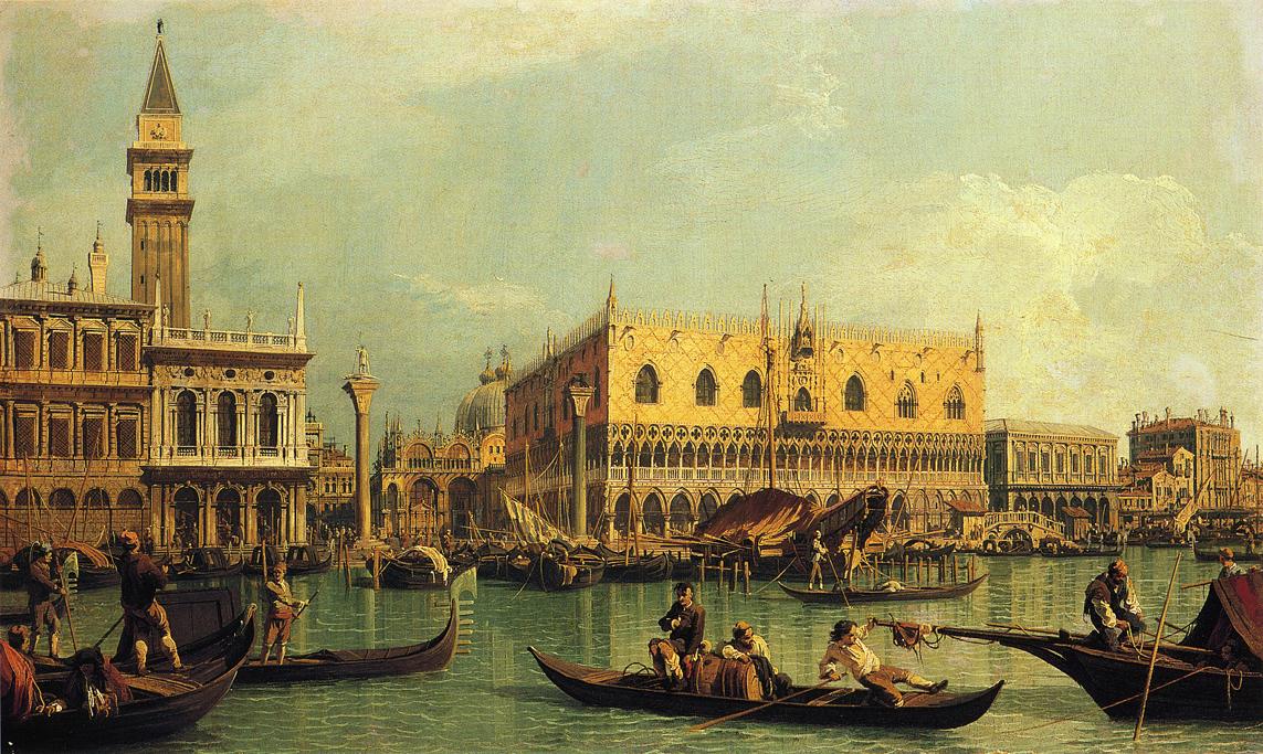 Piazzetta and the Doge's Palace from the Bacino di San Marco, vintage artwork by Canaletto, 12x8" (A4) Poster