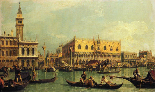 Piazzetta and the Doge's Palace from the Bacino di San Marco, vintage artwork by Canaletto, 12x8" (A4) Poster
