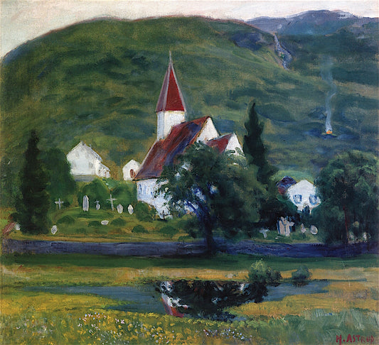 Ålhus Church, vintage artwork by Nicolai Astrup, 12x8" (A4) Poster