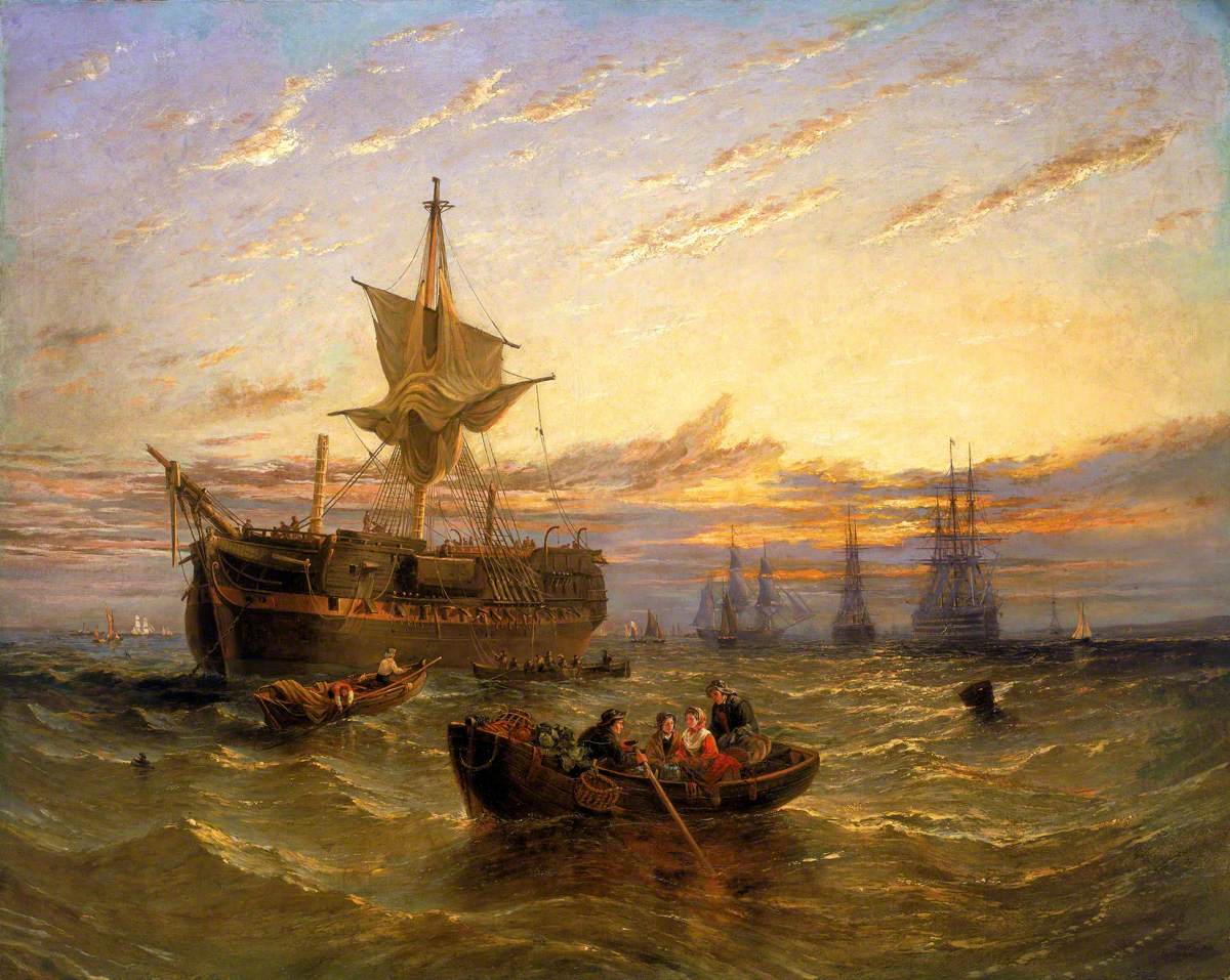 Indiaman in the Thames, vintage artwork by William Adolphus Knell, A3 (16x12") Poster Print