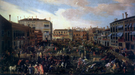 The Bull Hunt in Campo San Polo, vintage artwork by Joseph Heintz The Younger, 12x8" (A4) Poster