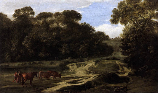 Forest Path with Herdsmen and Herd, vintage artwork by Claude Lorrain, 12x8" (A4) Poster