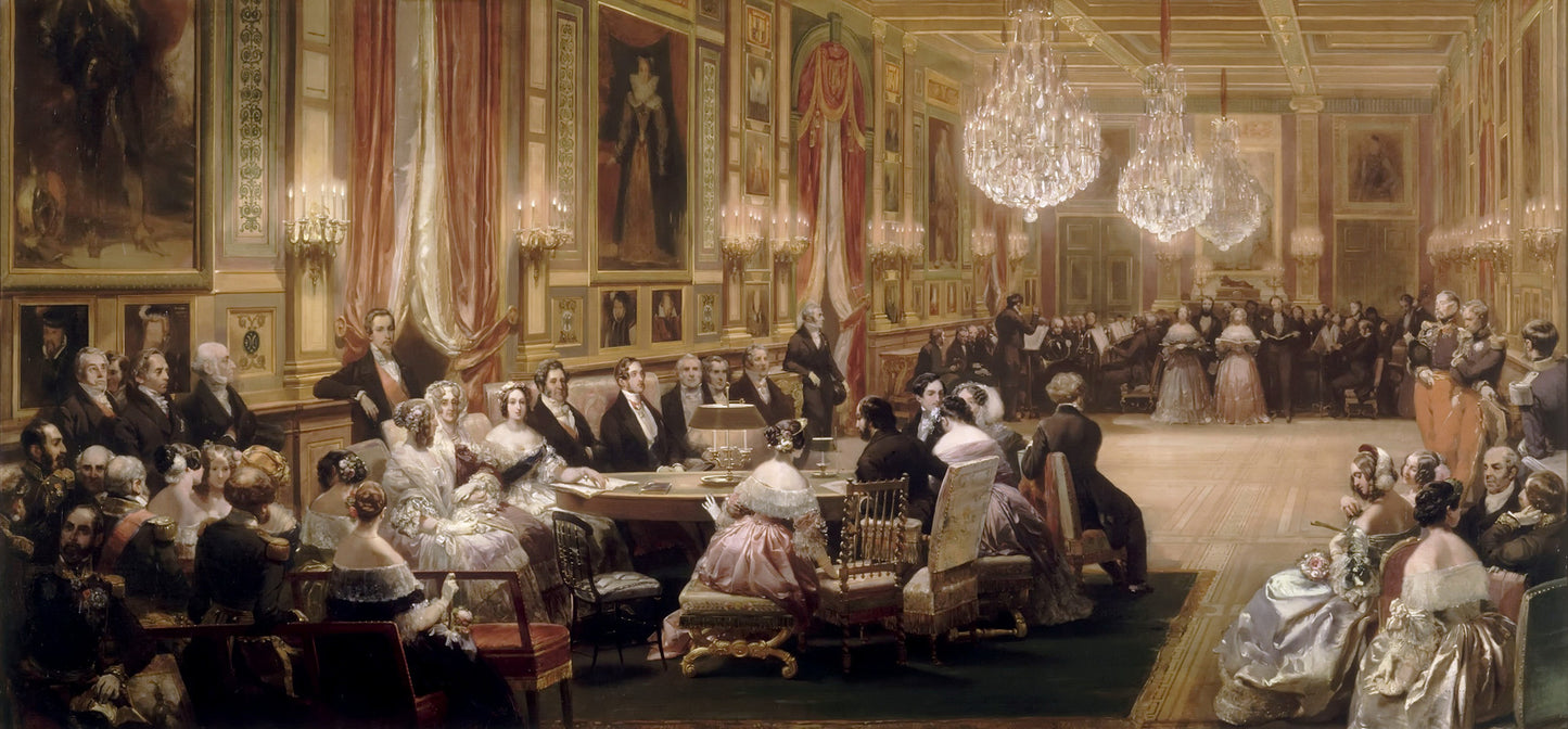 Concert in the Gallerie des Guise at Chateau d’Eu, vintage artwork by Eugene Louis Lami, A3 (16x12") Poster Print