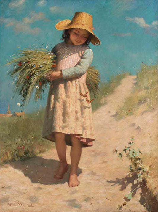The Young Gleaner, vintage artwork by Paul Peel, 12x8" (A4) Poster