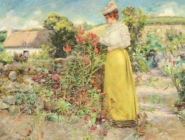 Among the Flowers, Giverny, vintage artwork by Dawson Dawson-Watson, 12x8" (A4) Poster