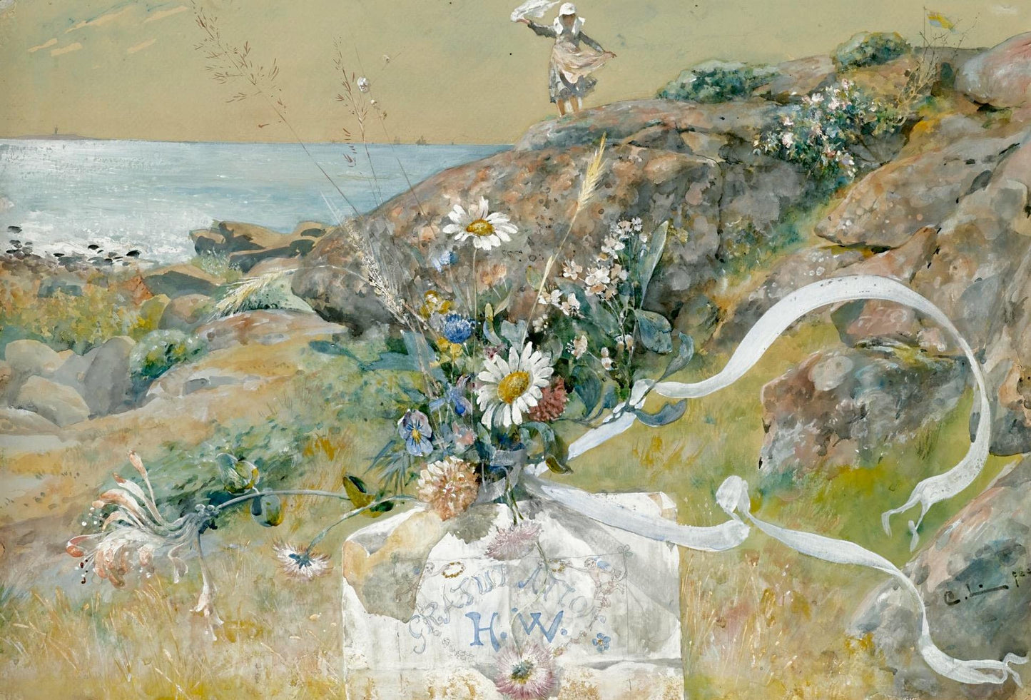 Congratulations from Kattegat, vintage artwork by Carl Larsson, 12x8" (A4) Poster