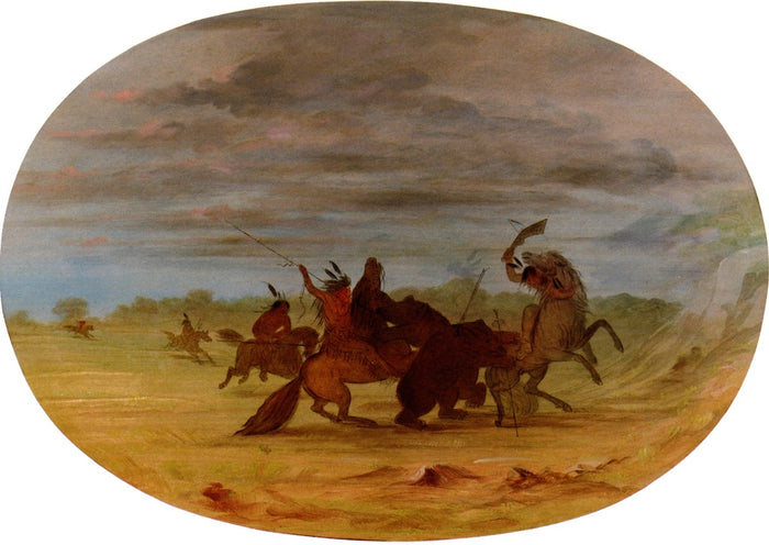 Indians Hunting the Grizzly Bear, vintage artwork by George Catlin, A3 (16x12