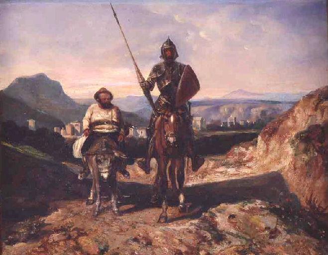Don Quixote and Sancho, vintage artwork by Alexandre-Gabriel Decamps, A3 (16x12