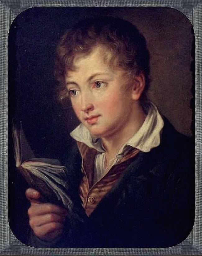 Boy with book, vintage artwork by Vasily Tropinin, 12x8" (A4) Poster