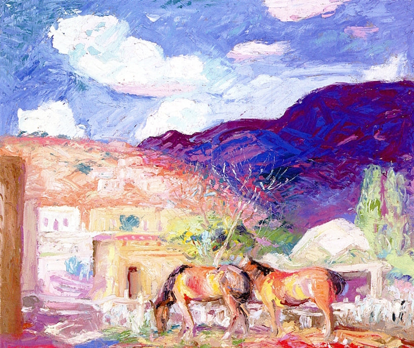 Purple Mountains - Animals Grazing, vintage artwork by Albert Henry Krehbiel, 12x8" (A4) Poster