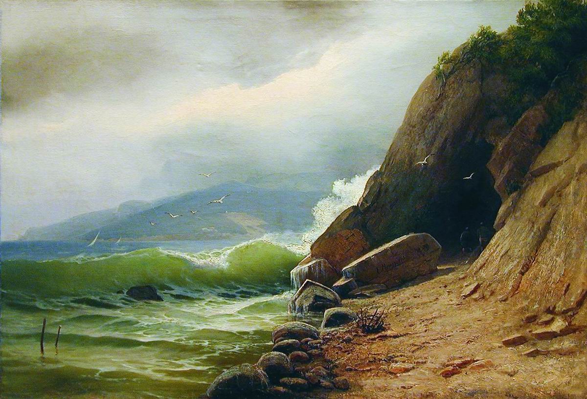 Grotto on the Seashore, vintage artwork by Arseny Meschersky, 12x8" (A4) Poster
