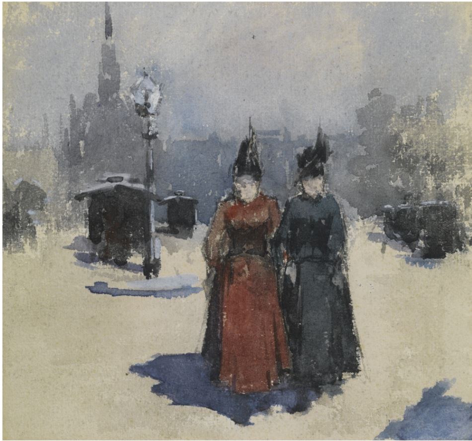 Two Elegant Ladies in the Streets of the Hague, vintage artwork by Floris Arntzenius, 12x8" (A4) Poster