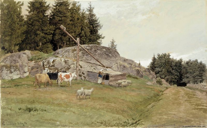 Sandefjord Landscape, vintage artwork by Hans Gude, 12x8" (A4) Poster