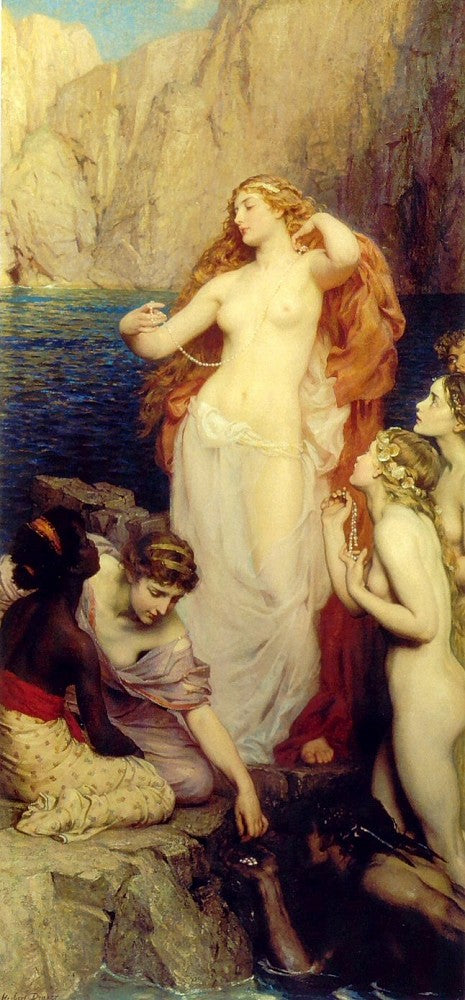 The Pearls of Aphrodite, vintage artwork by Herbert James Draper, 12x8