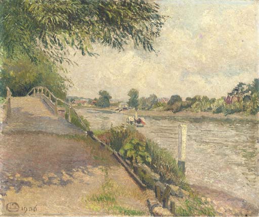 Riverside, Mortlake, vintage artwork by Lucien Pissarro, 12x8" (A4) Poster