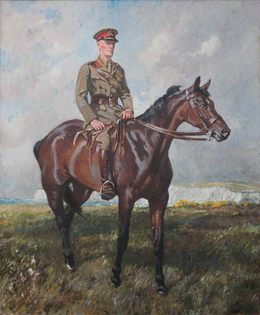 General Jack Seely, 1st Baron Mottistone, on His Horse, 'Warrior', vintage artwork by Gilbert Joseph Holiday, 12x8" (A4) Poster