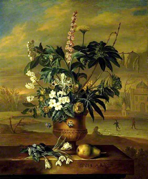 January. Twelve Months of Flowers, vintage artwork by Jan van Huysum, 12x8" (A4) Poster