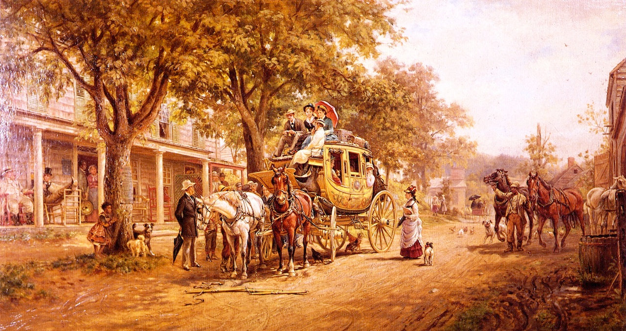 Changing Horses, vintage artwork by Edward Lamson Henry, 12x8" (A4) Poster