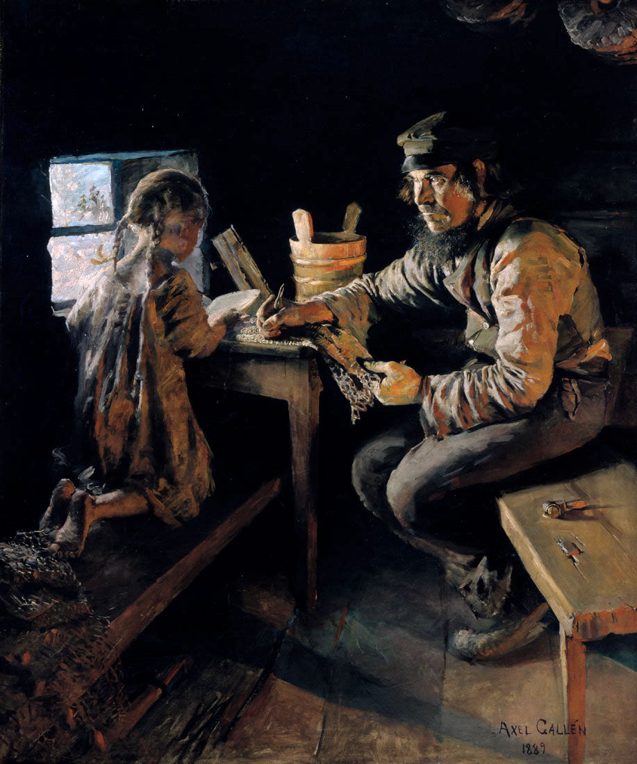 The First Lesson, vintage artwork by Akseli Gallen-Kallela, 12x8" (A4) Poster