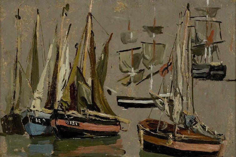 Barques des pêche et voiliers (Fishing and Sailing Boats), vintage artwork by Eugène-Louis Boudin, 12x8" (A4) Poster
