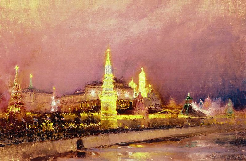 The Moscow Kremlin, vintage artwork by Nikolai Gritsenko, 12x8" (A4) Poster