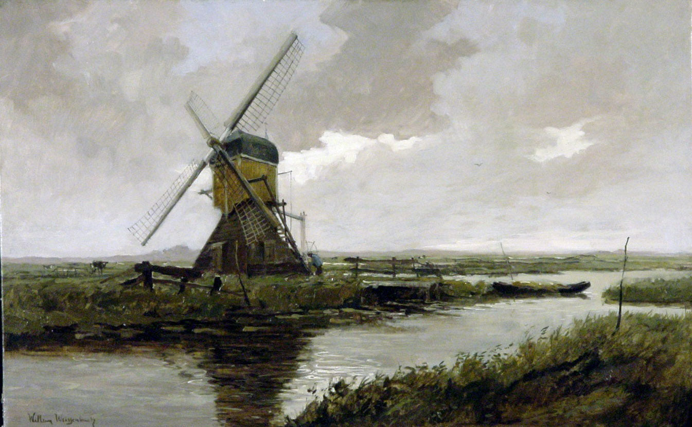 Landscape with a mill, vintage artwork by Johan Hendrik Weissenbruch, 12x8" (A4) Poster