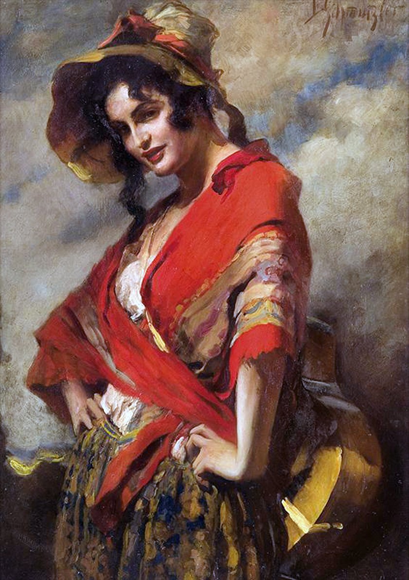 Girl with Guitar by Leopold Schmutzler,A3(16x12")Poster
