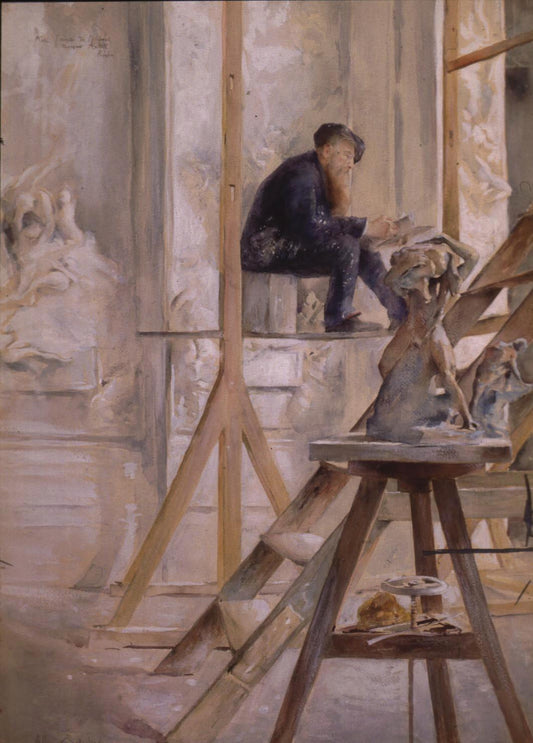 Rodin in His Studio, vintage artwork by Allan Osterlind, 12x8" (A4) Poster