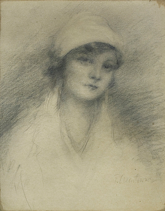 Portrait of a girl in the bonnet, vintage artwork by Theodor Axentowicz, 12x8" (A4) Poster