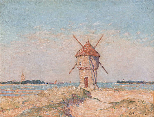 Le moulin de la Mass a` Batz, vintage artwork by Ferdinand du Puigaudeau, 12x8" (A4) Poster