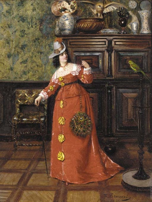 An Elegant Lady in a Salon, vintage artwork by Francois Brunery, 12x8" (A4) Poster