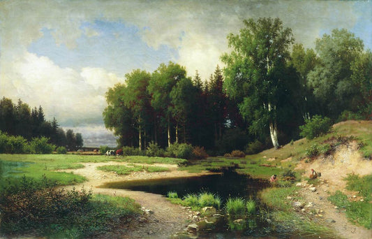 The Outskirts of Porechye Village, vintage artwork by Lev Kamenev, 12x8" (A4) Poster