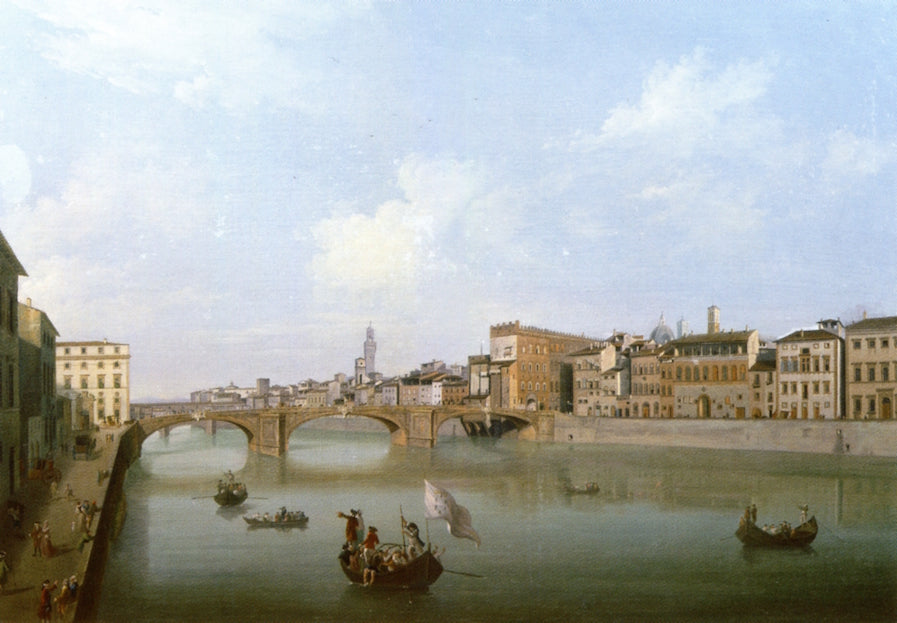 View of the Arno with the Ponte Santa Trinità, vintage artwork by Thomas Patch, 12x8" (A4) Poster