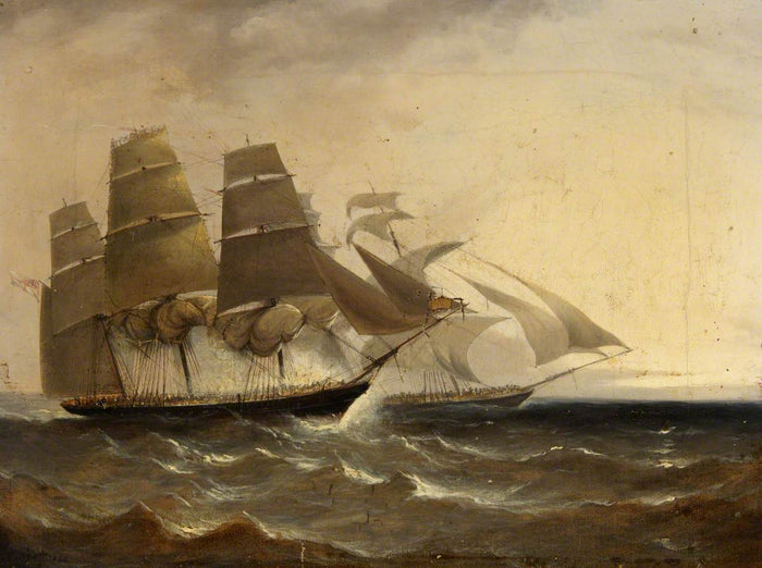 HMS 'Pearl' Capturing the Slaver 'Opposicao', 1838, vintage artwork by William Adolphus Knell, A3 (16x12