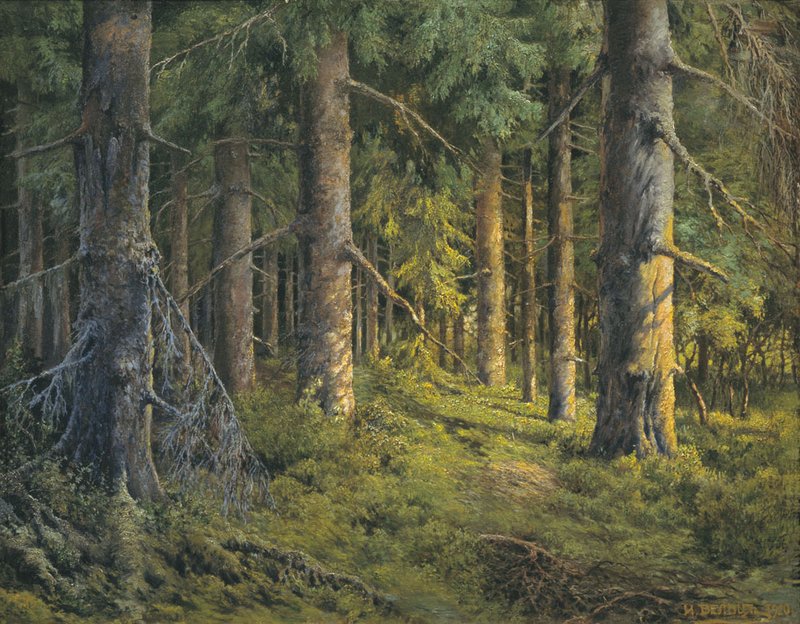 Pine Forest, vintage artwork by Ivan Weltz, 12x8" (A4) Poster