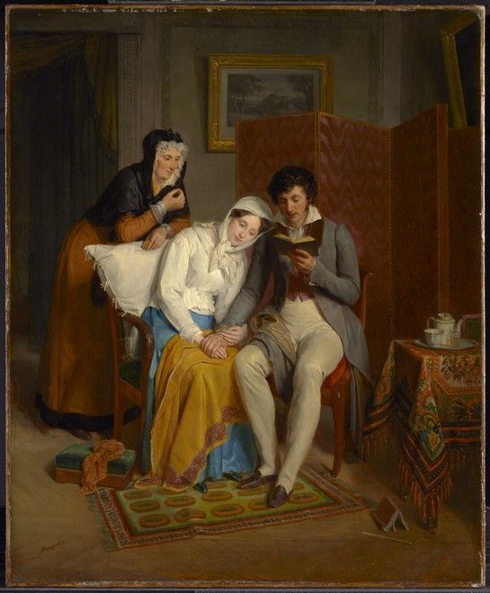Reading to the Convalescent, vintage artwork by Jean Augustin Franquelin, A3 (16x12") Poster Print