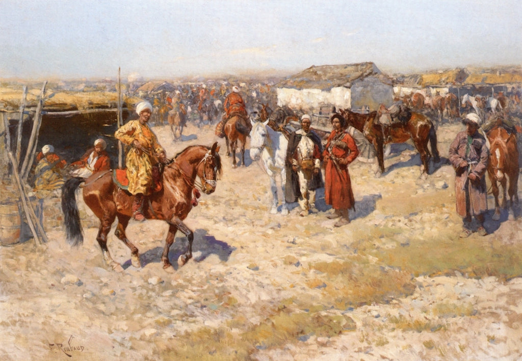 Central Asian Horse Market by Franc Alekseevich Rubo,A3(16x12")Poster