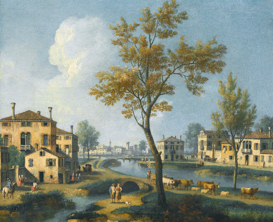 A Landscape at the Outskirts of a Town, vintage artwork by Giovanni Battista Cimaroli, 12x8" (A4) Poster