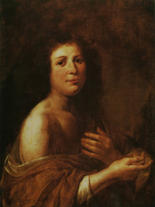 Young Woman in a Gold-Brown Robe, vintage artwork by Govaert Flinck, 12x8" (A4) Poster