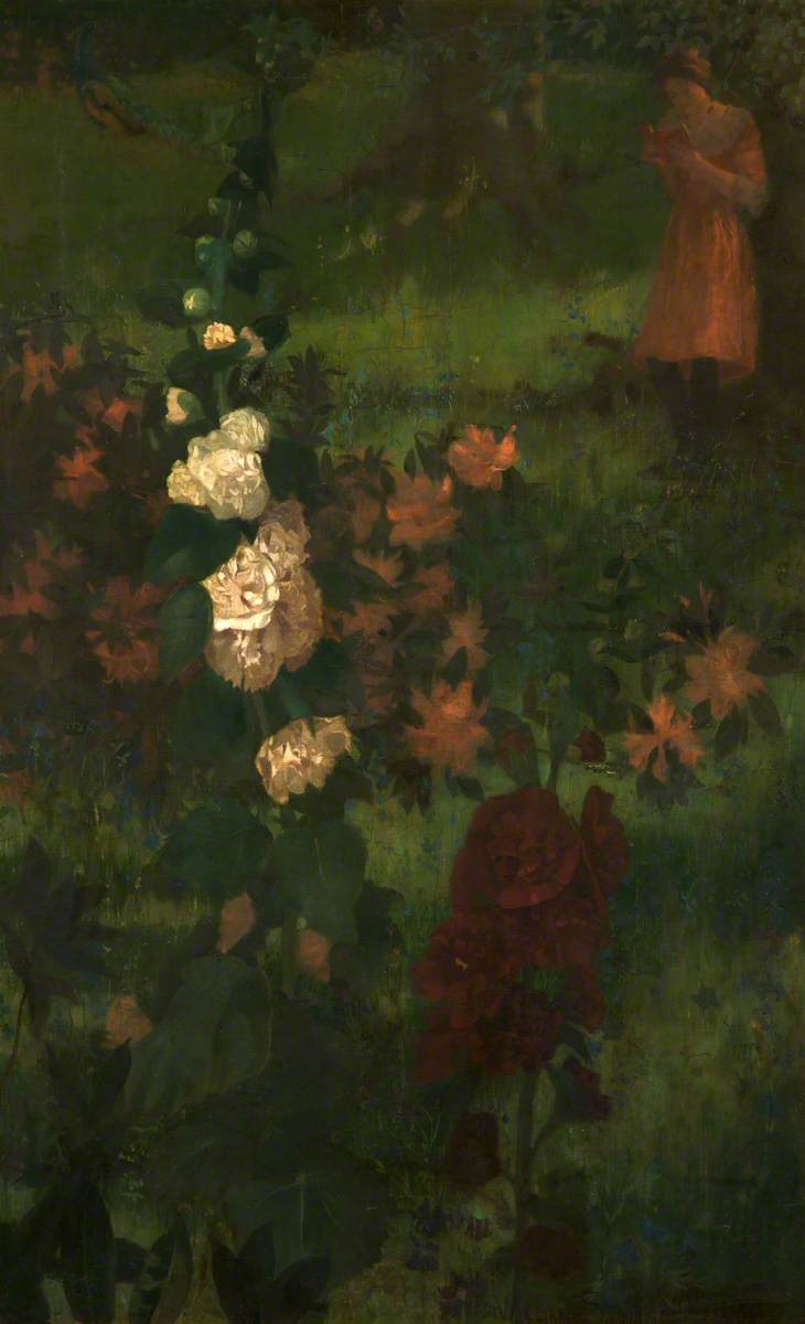 Hollyhocks by William Stott-of-Oldham,A3(16x12")Poster