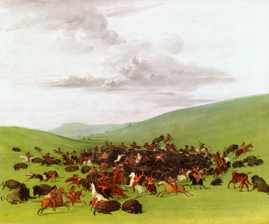 Buffalo Hunt, A Surround by  the Hidatsa, vintage artwork by George Catlin, A3 (16x12") Poster Print
